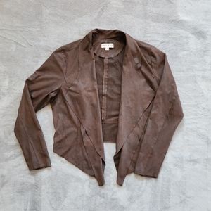 Knox Rose Faux Suede Brown Double Collar Long Sleeve Lightweight Jacket